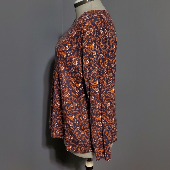 Croft & Barrow Long Sleeve Tee Navy Blue with Foxes and Birds Women's Size 1X - Picture 3 of 6